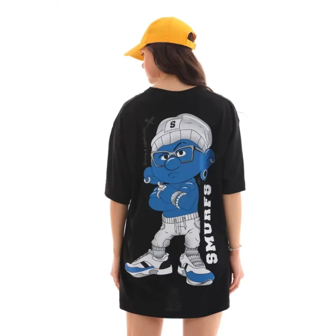 Unisex Bisiklet Yaka Baskılı Oversize T-Shirt - Siyah - 112559 Unisex Bisiklet Yaka Baskılı Oversize T-Shirt - Siyah - 112559