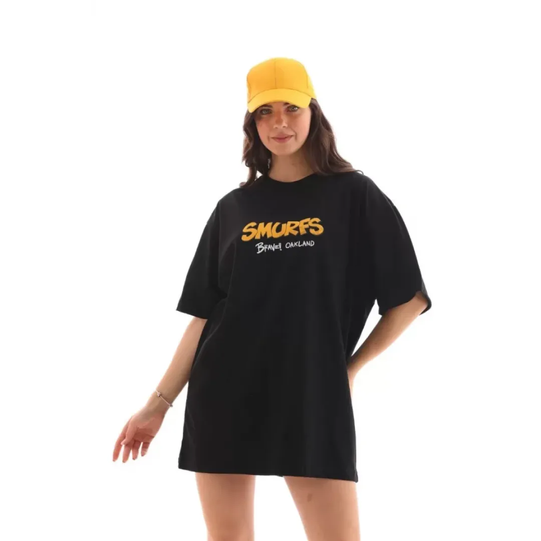 Unisex Bisiklet Yaka Baskılı Oversize T-Shirt - Siyah - 112559 Unisex Bisiklet Yaka Baskılı Oversize T-Shirt - Siyah - 112559
