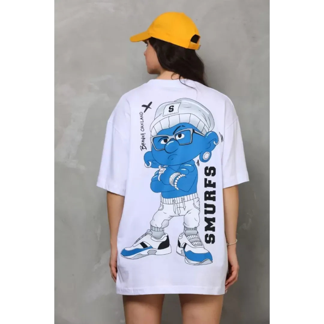 Unisex Bisiklet Yaka Baskılı Oversize T-Shirt - Beyaz - 112560 Unisex Bisiklet Yaka Baskılı Oversize T-Shirt - Beyaz - 112560