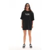Unisex Bisiklet Yaka Baskılı Oversize T-Shirt - Siyah - 112561