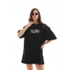 Unisex Bisiklet Yaka Baskılı Oversize T-Shirt - Siyah - 112561