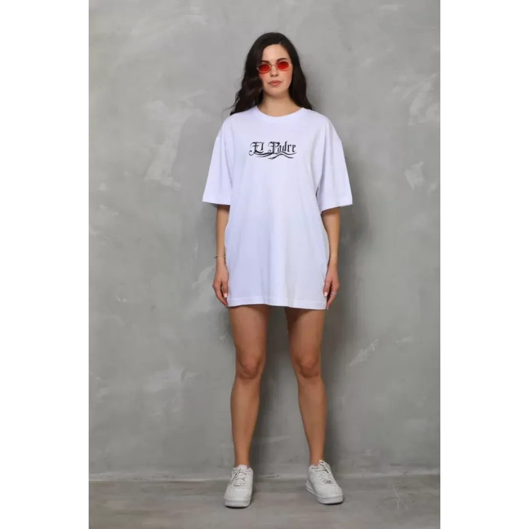 Unisex Bisiklet Yaka Baskılı Oversize T-Shirt - Beyaz - 112562 Unisex Bisiklet Yaka Baskılı Oversize T-Shirt - Beyaz - 112562