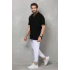 Unisex Yarım Fermuarlı Düz Oversize T-shirt - Siyah - 112868 Unisex Yarım Fermuarlı Düz Oversize T-shirt - Siyah - 112868