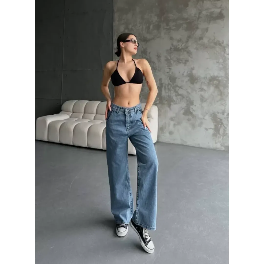 Palazzo Jeans Pantalon - Mavi - 112886 Palazzo Jeans Pantalon - Mavi - 112886