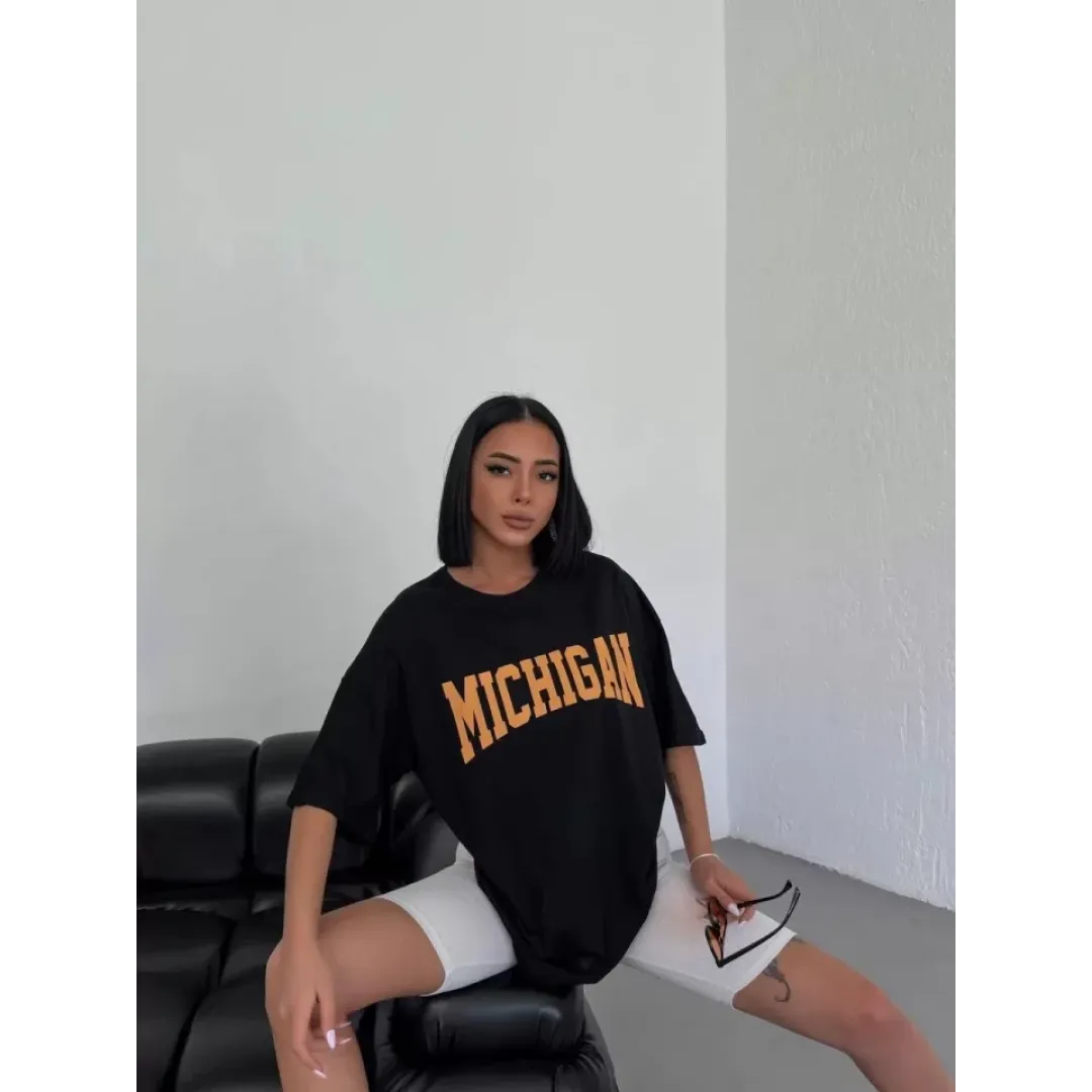 Unisex Bisiklet Yaka Baskılı Oversize T-Shirt - Beyaz - 117947 Unisex Bisiklet Yaka Baskılı Oversize T-Shirt - Beyaz - 117947
