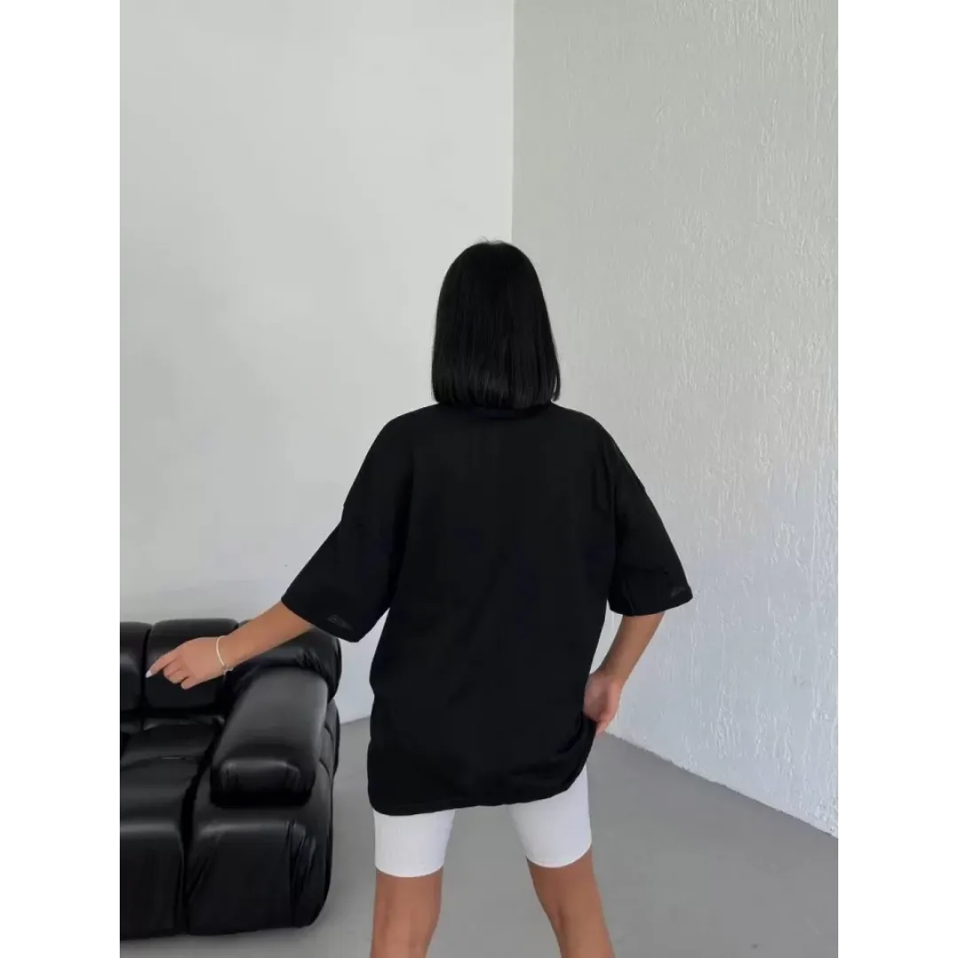 Unisex Bisiklet Yaka Baskılı Oversize T-Shirt - Beyaz - 117947 Unisex Bisiklet Yaka Baskılı Oversize T-Shirt - Beyaz - 117947