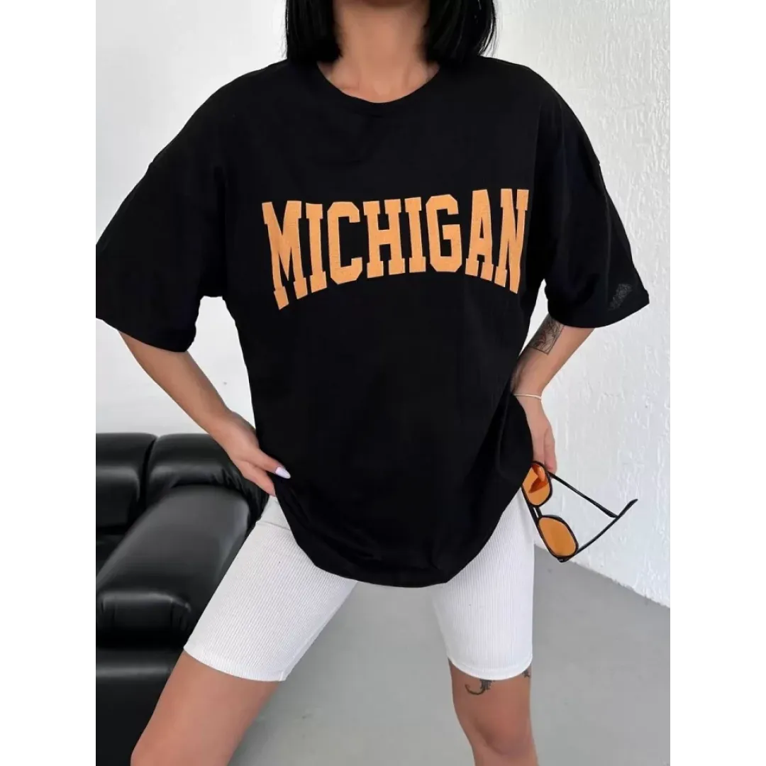 Unisex Bisiklet Yaka Baskılı Oversize T-Shirt - Beyaz - 117947 Unisex Bisiklet Yaka Baskılı Oversize T-Shirt - Beyaz - 117947