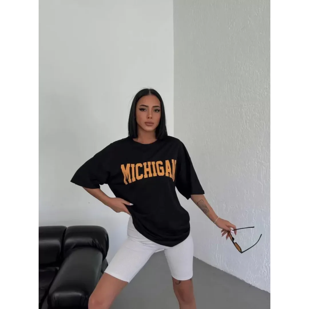 Unisex Bisiklet Yaka Baskılı Oversize T-Shirt - Beyaz - 117947 Unisex Bisiklet Yaka Baskılı Oversize T-Shirt - Beyaz - 117947