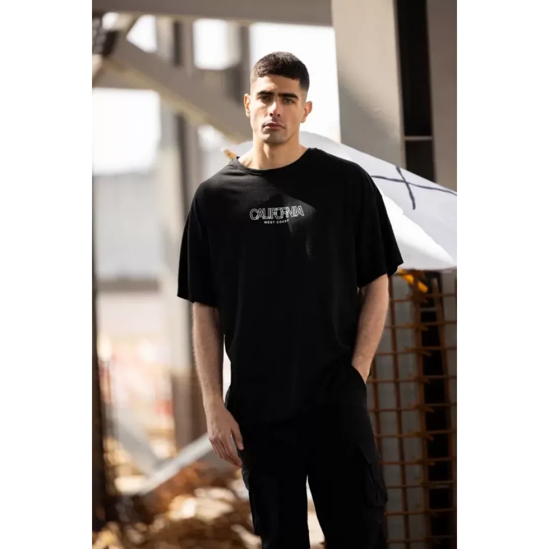 Unisex Bisiklet Yaka Baskılı Oversize T-Shirt - Siyah - 117951 Unisex Bisiklet Yaka Baskılı Oversize T-Shirt - Siyah - 117951