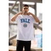 Unisex Bisiklet Yaka Baskılı Oversize T-Shirt - Beyaz - 117955