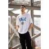 Unisex Bisiklet Yaka Baskılı Oversize T-Shirt - Beyaz - 117955