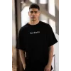 Unisex Bisiklet Yaka Baskılı Oversize T-Shirt - Siyah - 117956