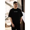 Unisex Bisiklet Yaka Baskılı Oversize T-Shirt - Siyah - 117956