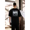 Unisex Bisiklet Yaka Baskılı Oversize T-Shirt - Siyah - 117956