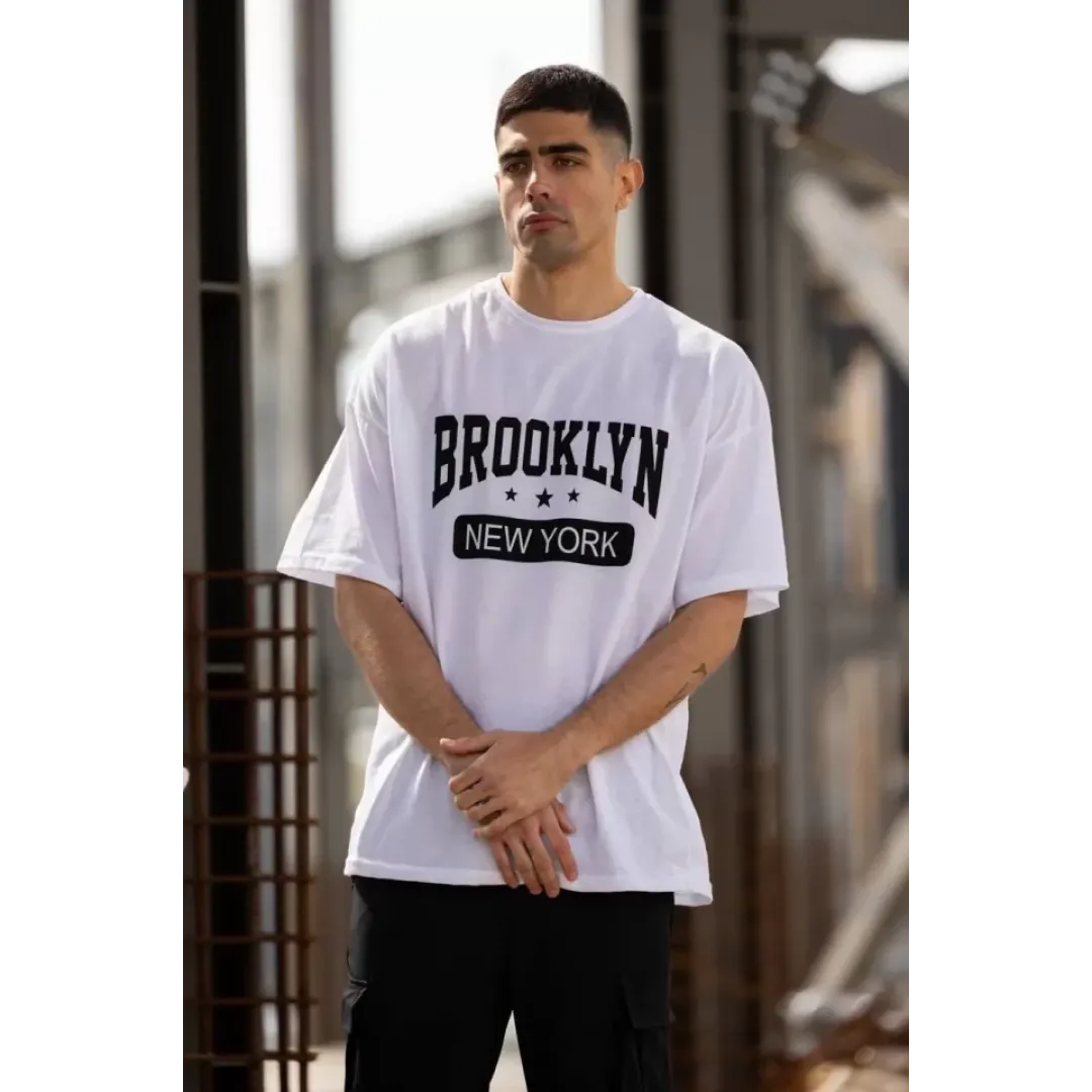 Unisex Bisiklet Yaka Baskılı Oversize T-Shirt - Beyaz - 117957 Unisex Bisiklet Yaka Baskılı Oversize T-Shirt - Beyaz - 117957
