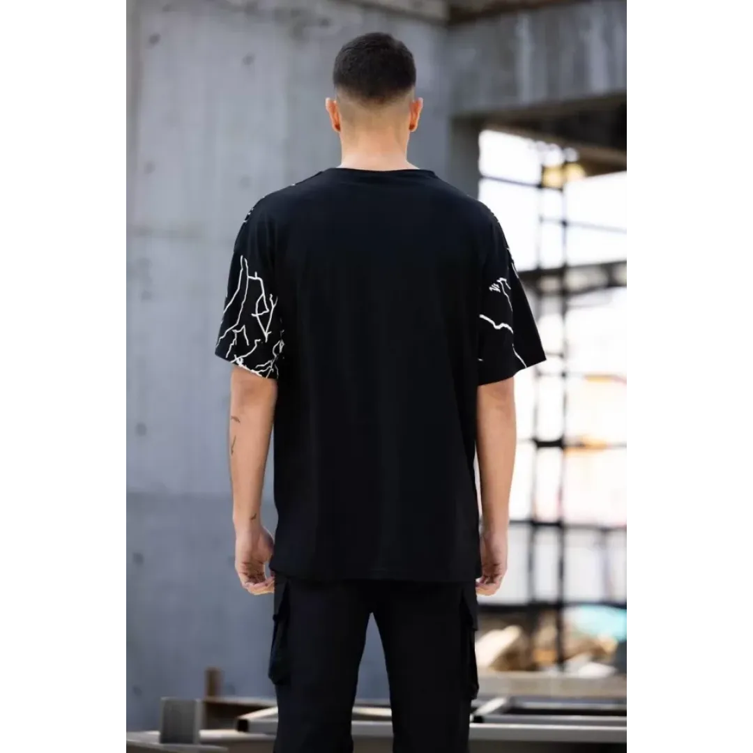 Unisex Bisiklet Yaka Baskılı Oversize T-Shirt - Siyah - 117958 Unisex Bisiklet Yaka Baskılı Oversize T-Shirt - Siyah - 117958