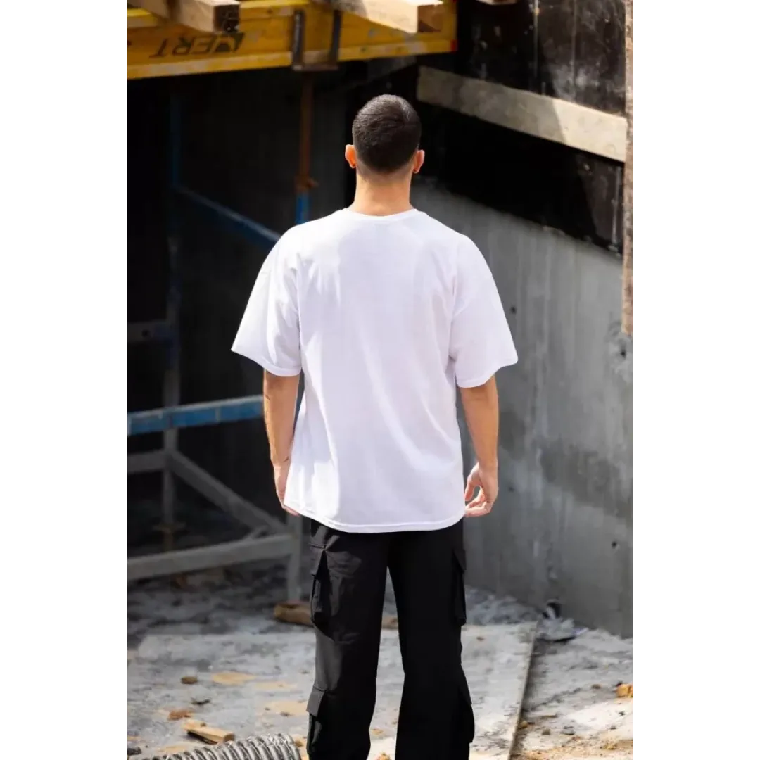 Unisex Bisiklet Yaka Baskılı Oversize T-Shirt - Beyaz - 117960 Unisex Bisiklet Yaka Baskılı Oversize T-Shirt - Beyaz - 117960