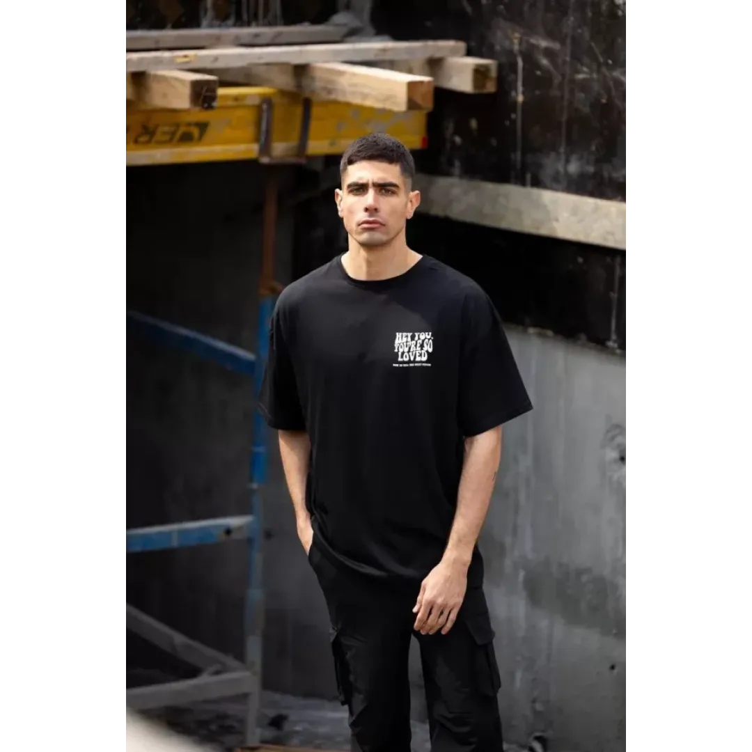 Unisex Bisiklet Yaka Baskılı Oversize T-Shirt - Siyah - 117961 Unisex Bisiklet Yaka Baskılı Oversize T-Shirt - Siyah - 117961