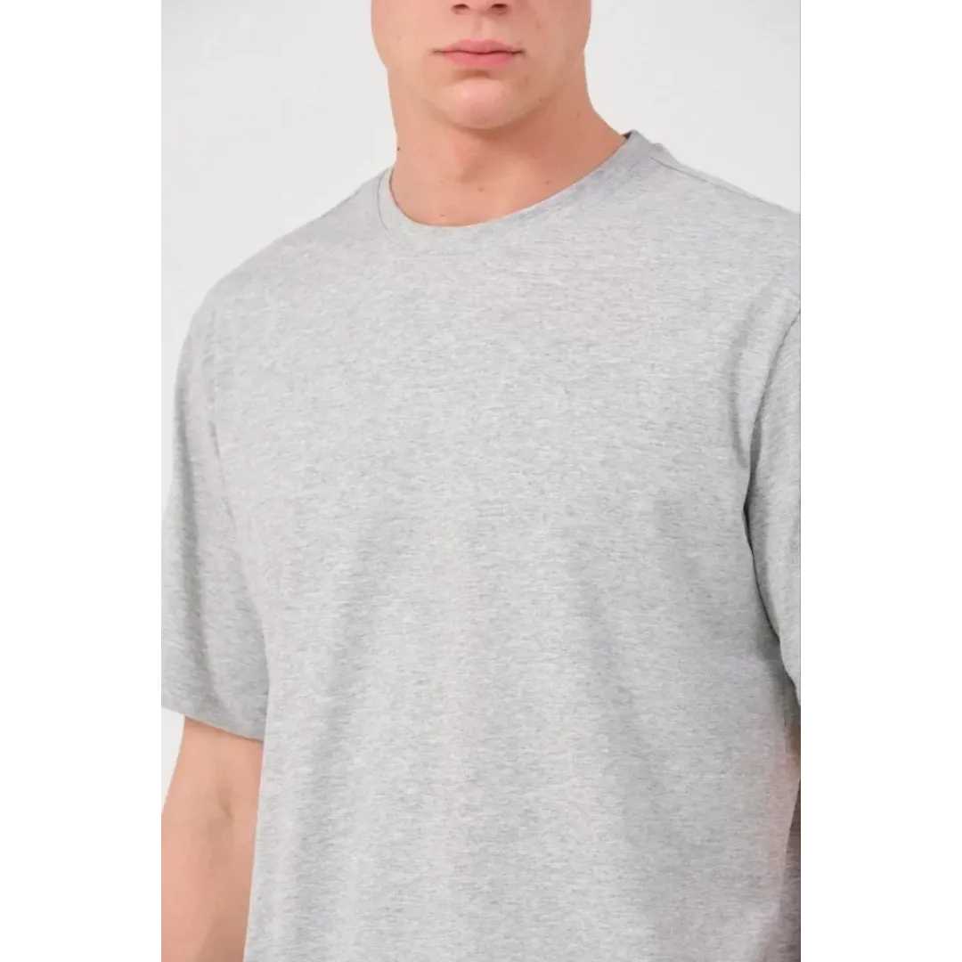 Unisex Düz Biskilet Yaka Oversize T-shirt - Gri - 118796