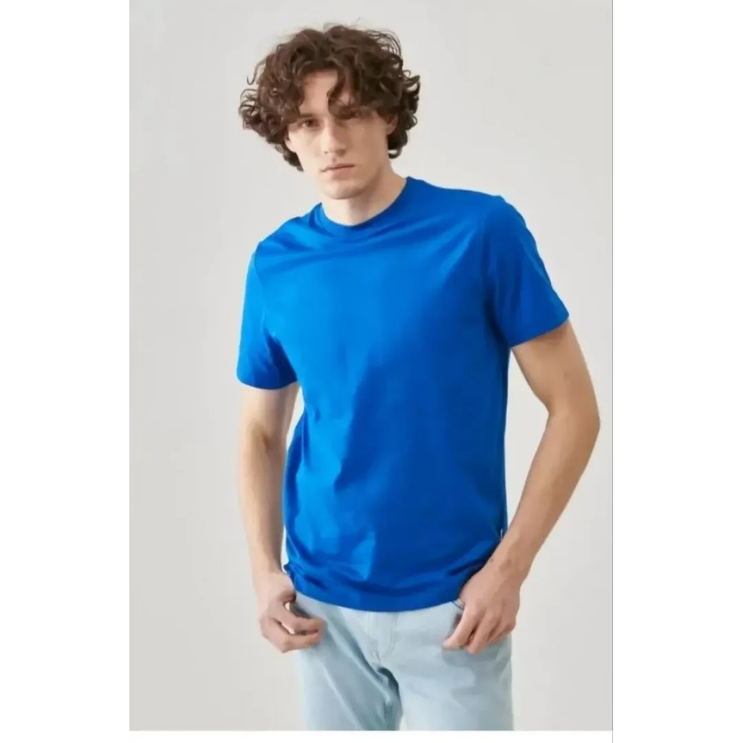 Unisex Düz Biskilet Yaka Oversize T-shirt - Mavi - 118797 Unisex Düz Biskilet Yaka Oversize T-shirt - Mavi - 118797