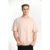 Unisex Düz Biskilet Yaka Oversize T-shirt - Bej - 118801 Unisex Düz Biskilet Yaka Oversize T-shirt - Bej - 118801