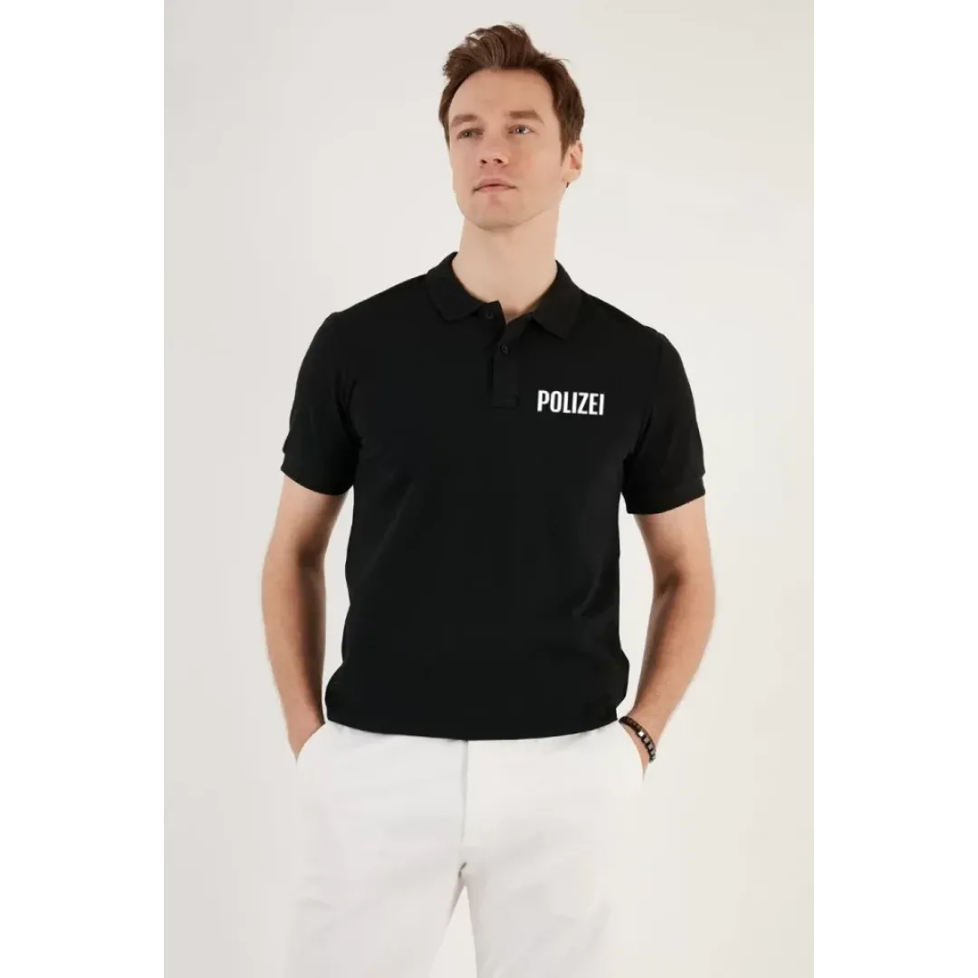 Yakası Düğmeli Yakalı Pike Baskılı T-Shirt - Siyah - 118902 Yakası Düğmeli Yakalı Pike Baskılı T-Shirt - Siyah - 118902