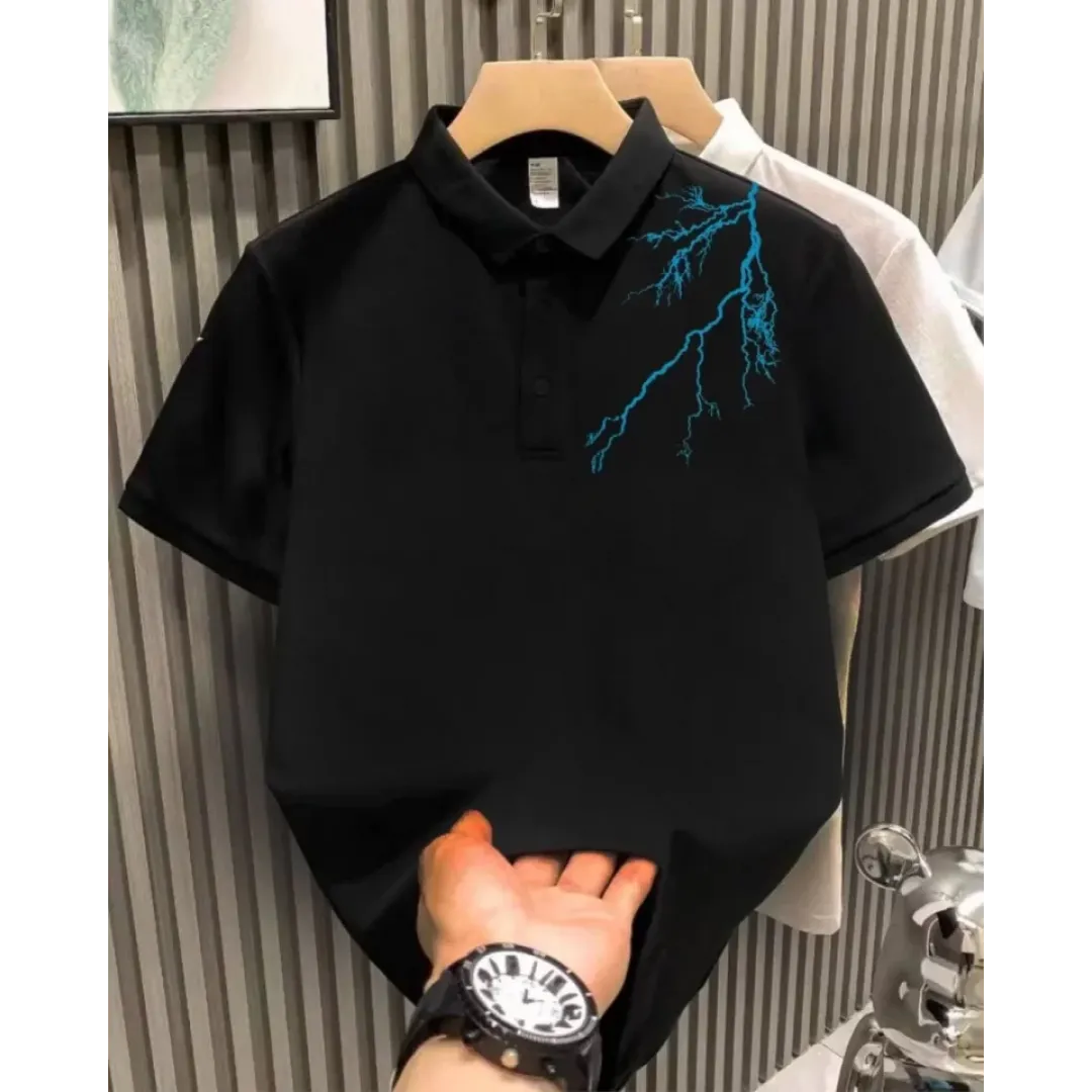 Unisex Yakası Düğmeli Oversize Baskılı T-Shirt - Siyah - 119106 Unisex Yakası Düğmeli Oversize Baskılı T-Shirt - Siyah - 119106