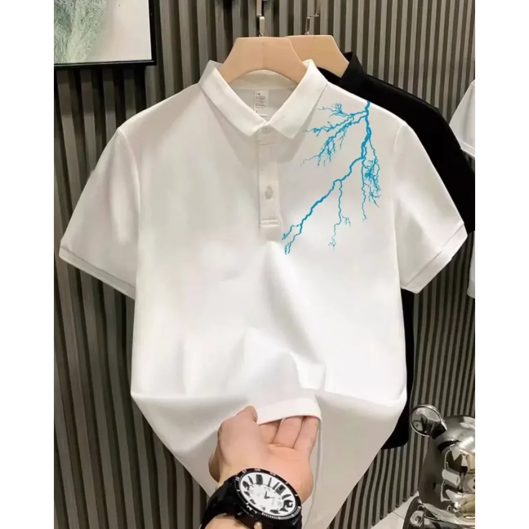 Unisex Yakası Düğmeli Oversize Baskılı T-Shirt - Beyaz - 119107 Unisex Yakası Düğmeli Oversize Baskılı T-Shirt - Beyaz - 119107