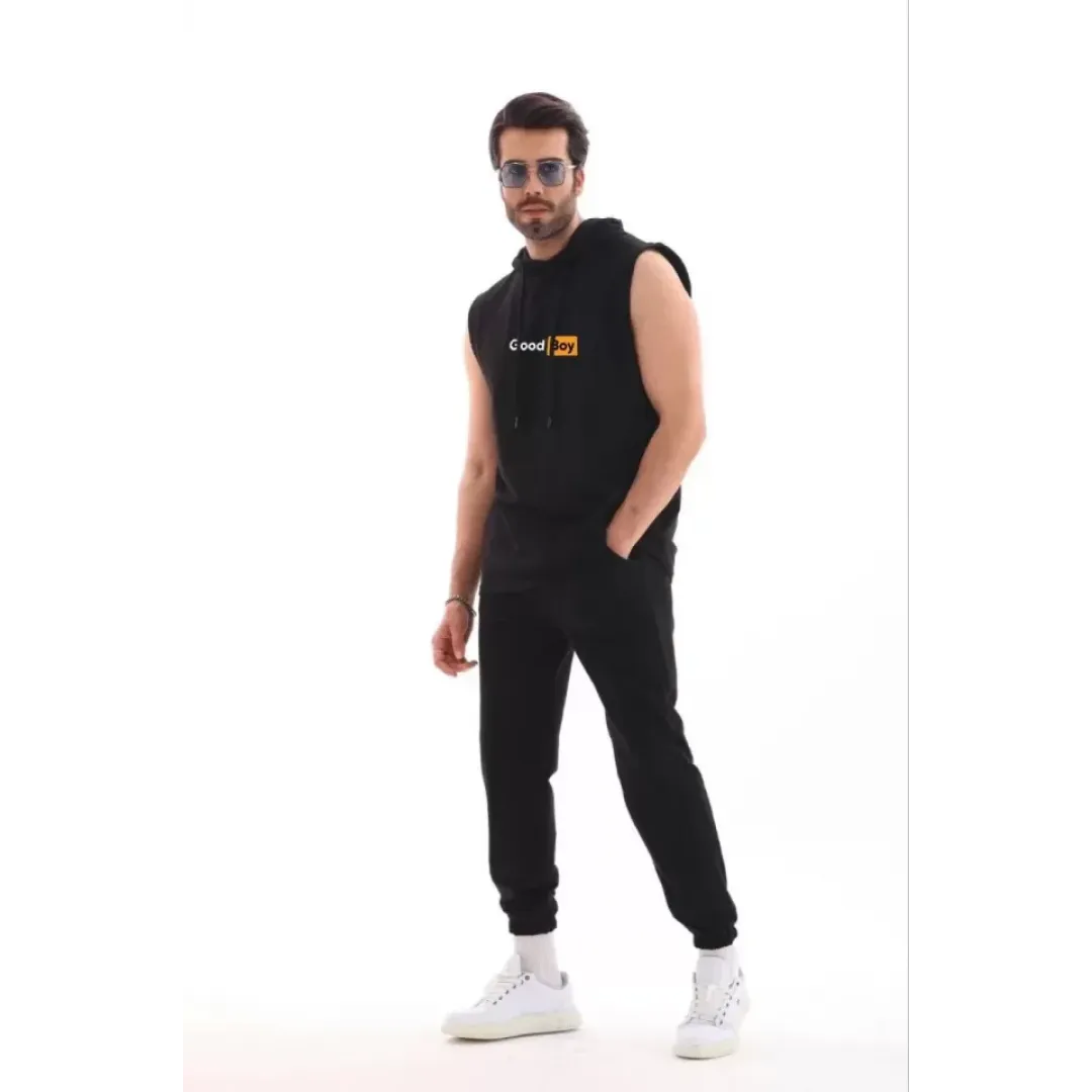Unisex Kapşonlu Kolsuz Oversize Baskılı Tişört - Siyah - 119200 Unisex Kapşonlu Kolsuz Oversize Baskılı Tişört - Siyah - 119200