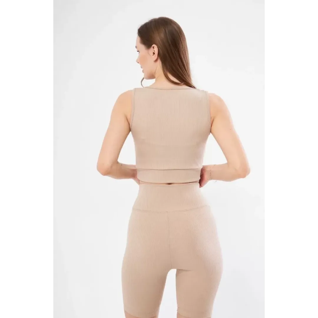 Fitilli Baskılı Crop - Bej - 122381 Fitilli Baskılı Crop - Bej - 122381