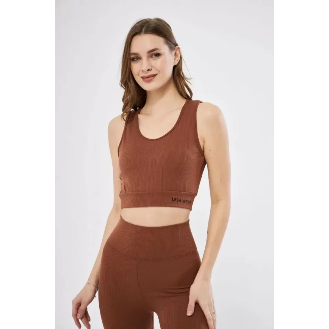Fitilli Baskılı Crop - Kahve - 122384 Fitilli Baskılı Crop - Kahve - 122384