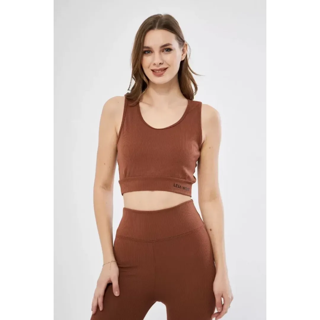 Fitilli Baskılı Crop - Kahve - 122384 Fitilli Baskılı Crop - Kahve - 122384