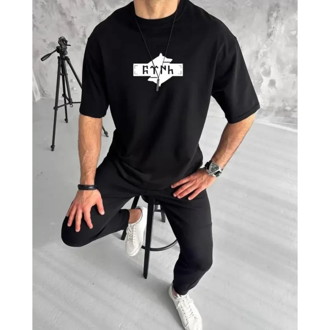 Unisex Bisiklet Yaka Baskılı Double Oversize T-Shirt - Siyah - 123490 Unisex Bisiklet Yaka Baskılı Double Oversize T-Shirt - Siyah - 123490