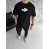 Unisex Bisiklet Yaka Baskılı Double Oversize T-Shirt - Siyah - 123490 Unisex Bisiklet Yaka Baskılı Double Oversize T-Shirt - Siyah - 123490