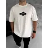 Unisex Bisiklet Yaka Baskılı Double Oversize T-Shirt - Beyaz - 123491 Unisex Bisiklet Yaka Baskılı Double Oversize T-Shirt - Beyaz - 123491