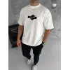 Unisex Bisiklet Yaka Baskılı Double Oversize T-Shirt - Beyaz - 123491 Unisex Bisiklet Yaka Baskılı Double Oversize T-Shirt - Beyaz - 123491