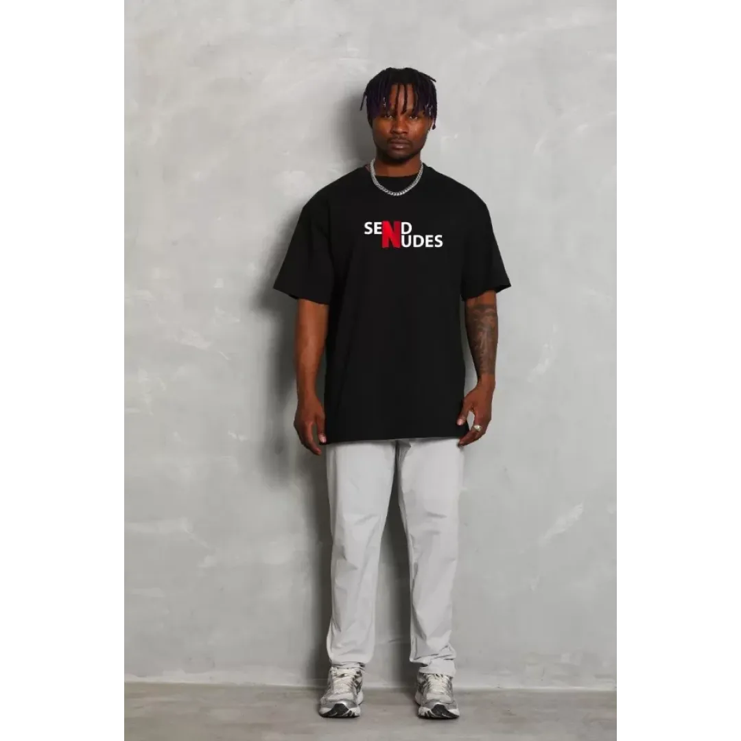 Unisex Bisiklet Yaka Double Oversize Baskılı T-Shirt - Siyah - 123921 Unisex Bisiklet Yaka Double Oversize Baskılı T-Shirt - Siyah - 123921