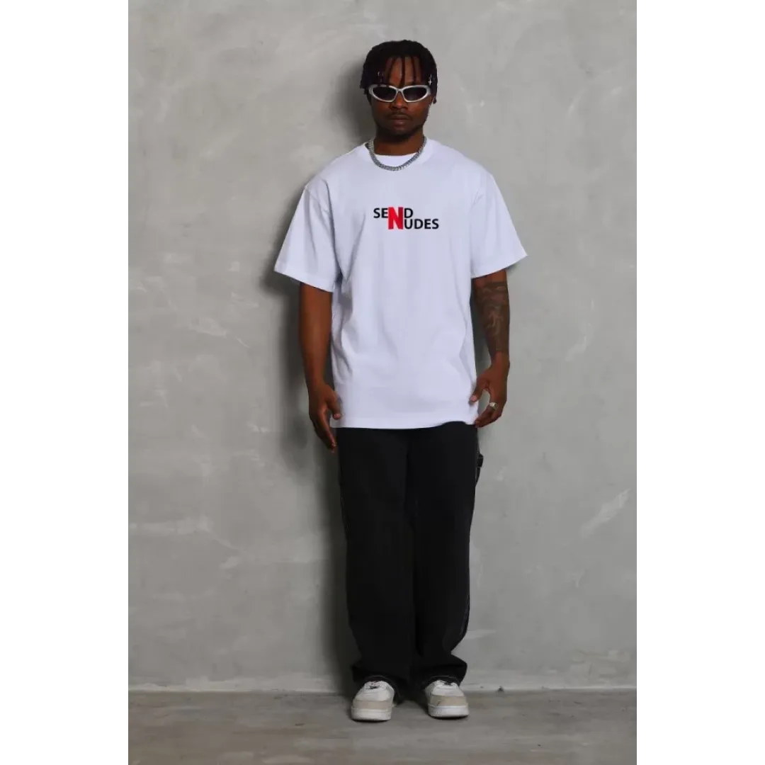Unisex Bisiklet Yaka Double Oversize Baskılı T-Shirt - Beyaz - 123922 Unisex Bisiklet Yaka Double Oversize Baskılı T-Shirt - Beyaz - 123922