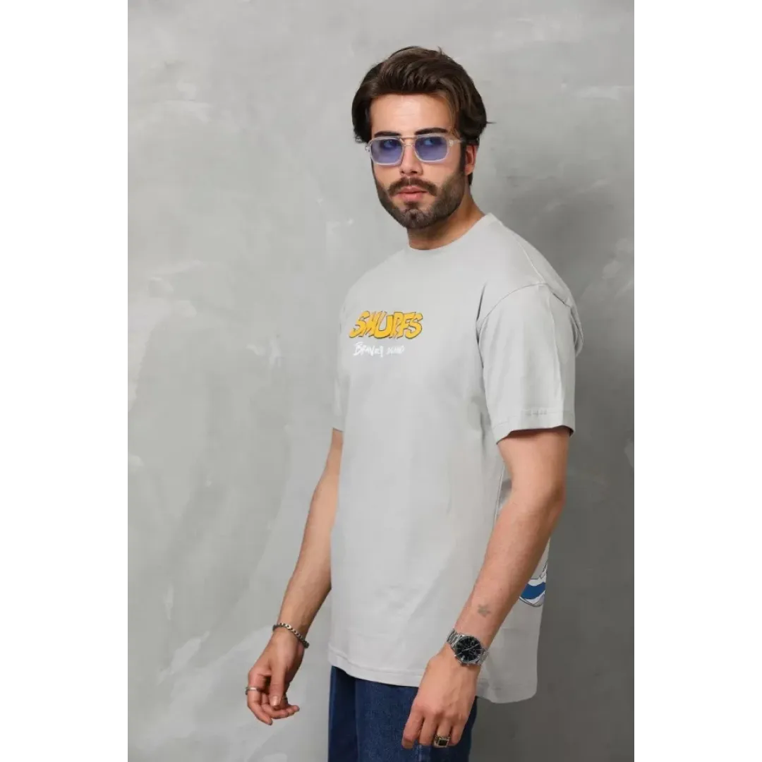 Unisex Basic Bisiklet Yaka Oversize T-Shirt - Gri - 123956 Unisex Basic Bisiklet Yaka Oversize T-Shirt - Gri - 123956