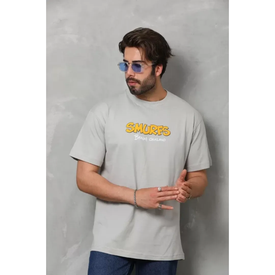 Unisex Basic Bisiklet Yaka Oversize T-Shirt - Gri - 123956 Unisex Basic Bisiklet Yaka Oversize T-Shirt - Gri - 123956