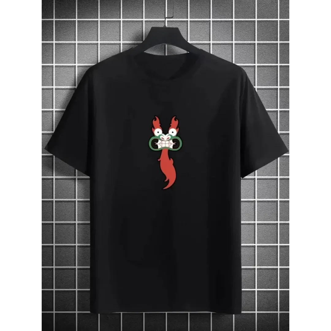 Unisex Bisiklet Yaka Baskılı Oversize T-Shirt - Siyah - 124171