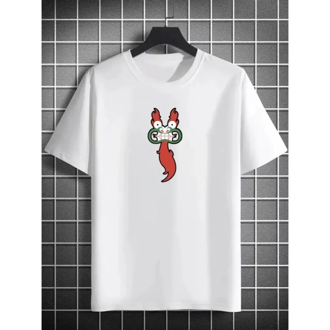 Unisex Bisiklet Yaka Baskılı Oversize T-Shirt - Beyaz - 124172