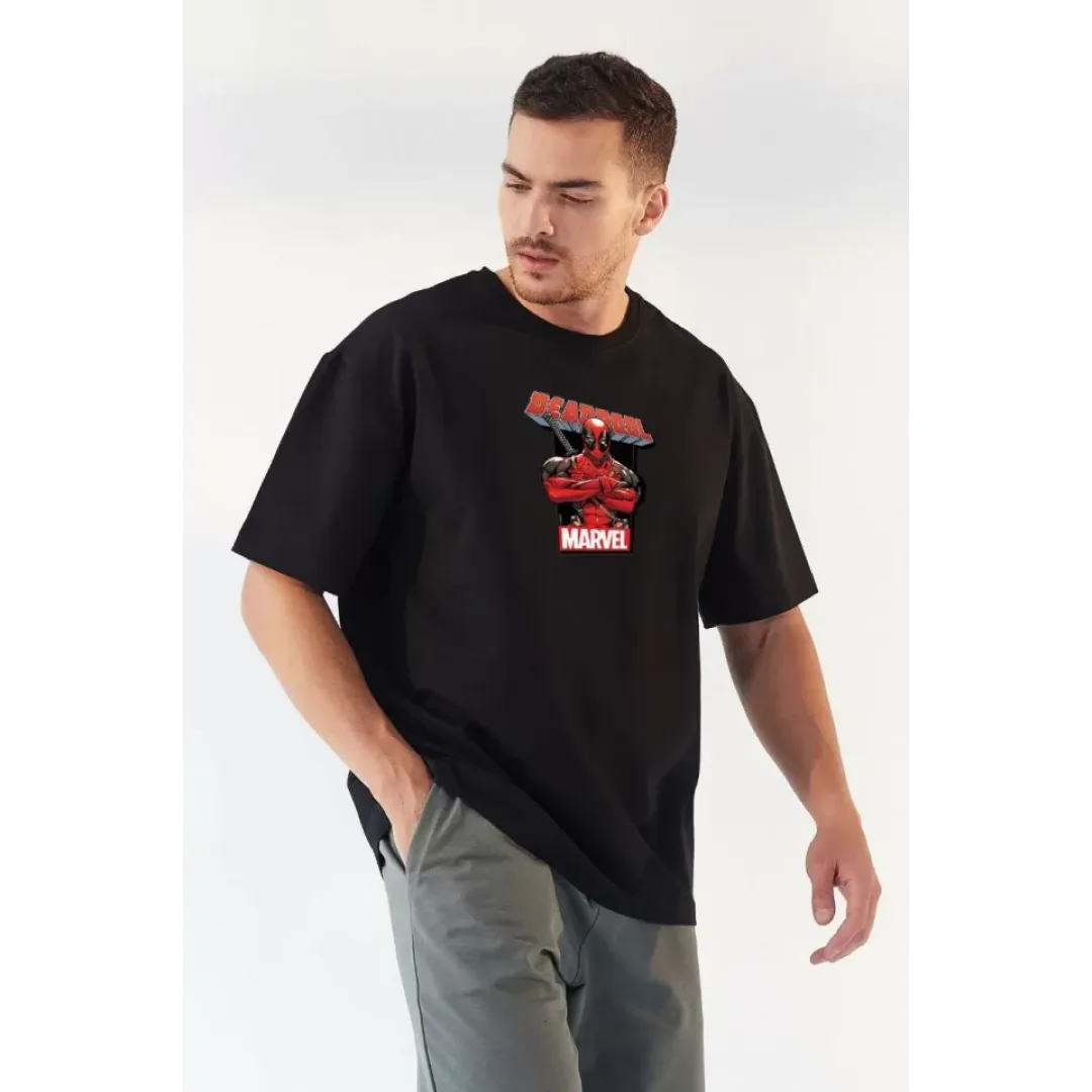 Unisex Bisiklet Yaka Baskılı Oversize T-Shirt - Siyah - 124317 Unisex Bisiklet Yaka Baskılı Oversize T-Shirt - Siyah - 124317