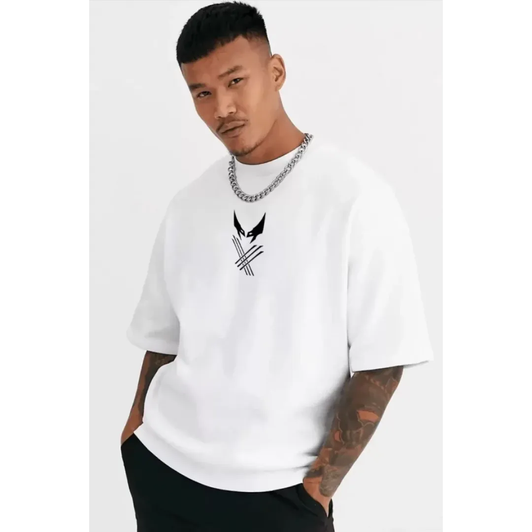 Unisex Bisiklet Yaka Baskılı Oversize T-Shirt - Beyaz - 124318 Unisex Bisiklet Yaka Baskılı Oversize T-Shirt - Beyaz - 124318