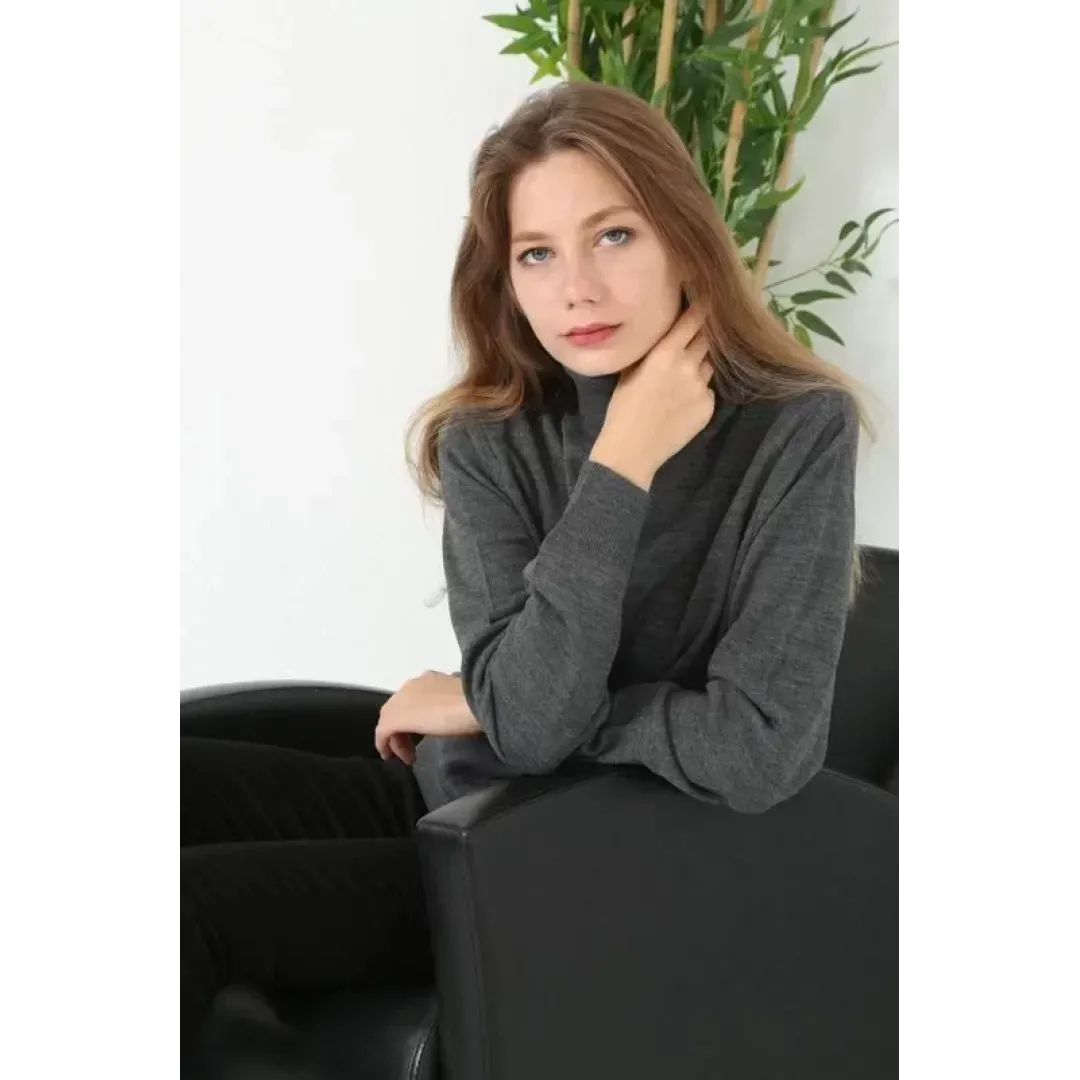 Unisex Tam Boğazlı Balıkçı Yaka Dokuma Triko - Füme - 126043