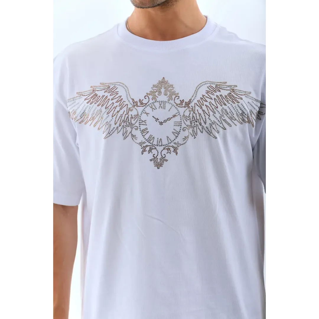 Unisex Oversize Taşlı Bisiklet Yaka T-Shirt - Beyaz - 126091 Unisex Oversize Taşlı Bisiklet Yaka T-Shirt - Beyaz - 126091