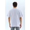 Unisex Oversize Taşlı Bisiklet Yaka T-Shirt - Beyaz - 126091 Unisex Oversize Taşlı Bisiklet Yaka T-Shirt - Beyaz - 126091