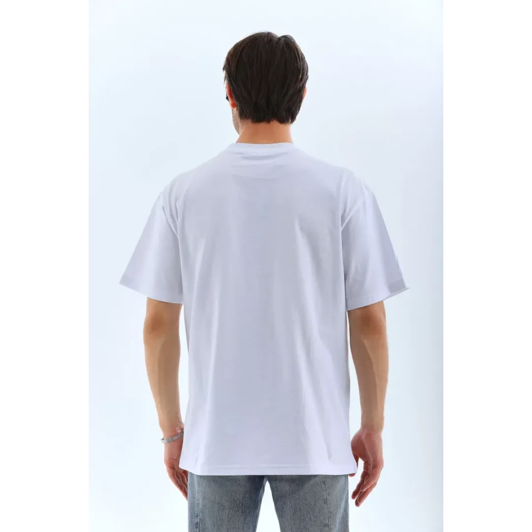 Unisex Oversize Taşlı Bisiklet Yaka T-Shirt - Beyaz - 126091 Unisex Oversize Taşlı Bisiklet Yaka T-Shirt - Beyaz - 126091