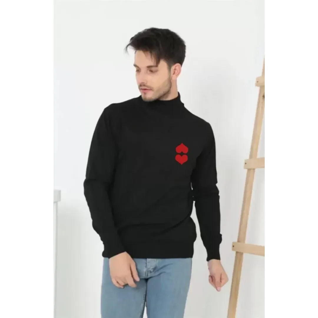 Unisex Yarım Boğazlı Baskılı Dokuma Triko - Siyah - 126225 Unisex Yarım Boğazlı Baskılı Dokuma Triko - Siyah - 126225