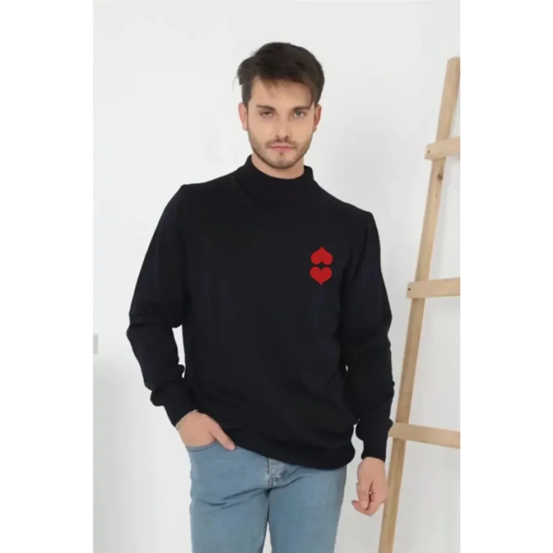 Unisex Yarım Boğazlı Baskılı Dokuma Triko - Lacivert - 126226 Unisex Yarım Boğazlı Baskılı Dokuma Triko - Lacivert - 126226